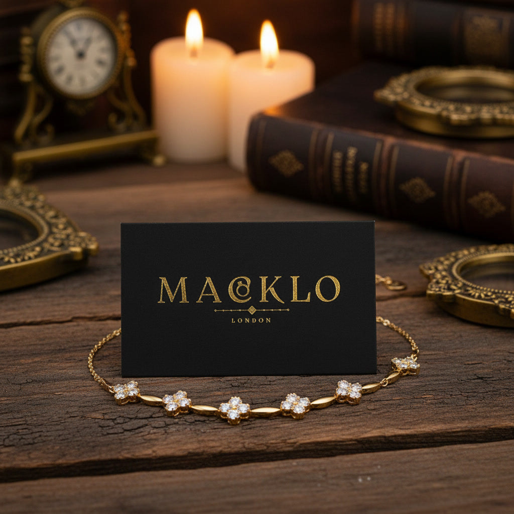 Moissanite Flower Charm Bracelet – 0.5ct 14K Gold Plated, 925 Sterling Silver – The Mayfair Flower | Macklo London