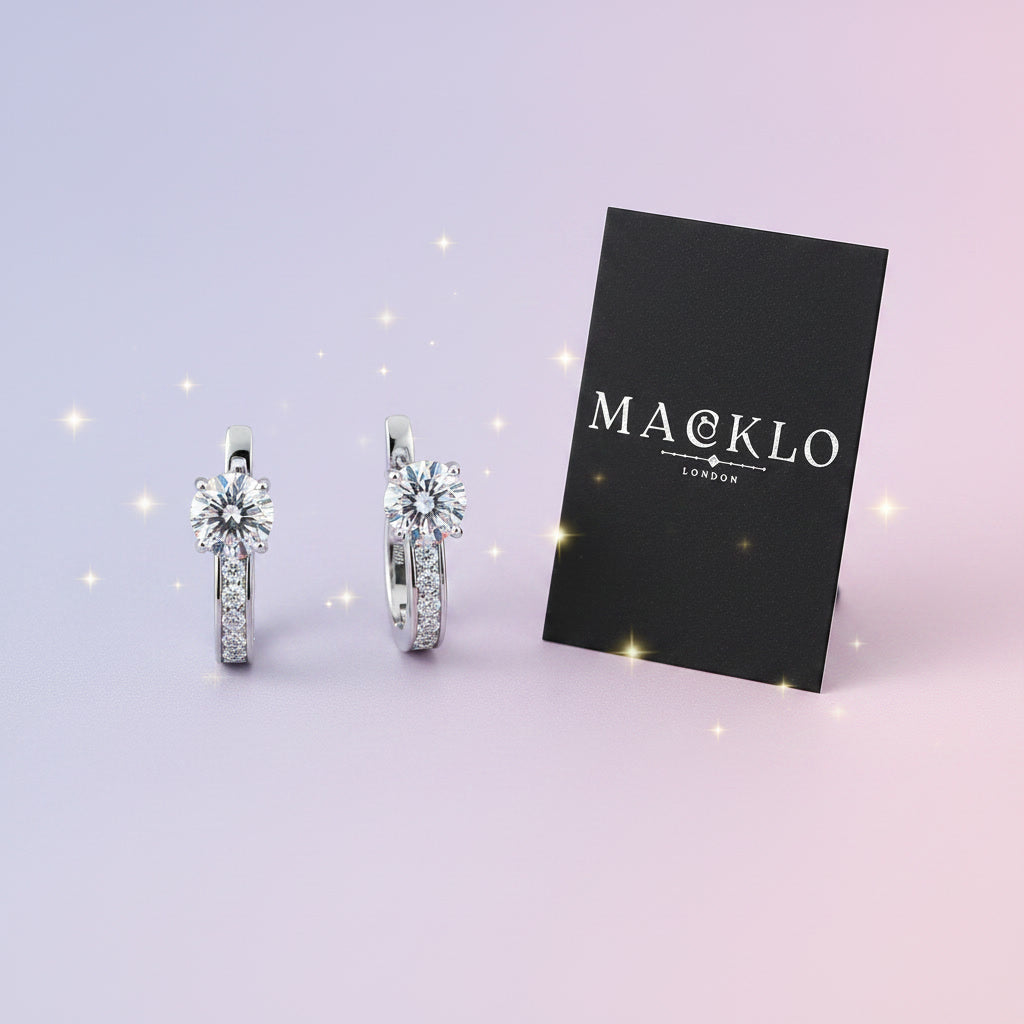 Moissanite U-Shaped Hoop Earrings 2ct D Color VVS1 – 925 Sterling Silver – The Mayfair U Hoops | Macklo London