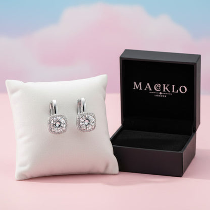 Moissanite Halo Hoop Earrings 2.18ct D Color VVS1 – 925 Sterling Silver – The Kensington Halo Hoops | Macklo London