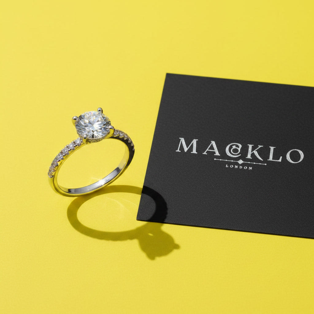 Moissanite Hidden Halo Ring 2ct 8mm D Color VVS1 – 925 Sterling Silver – The Kensington Crown | Macklo London