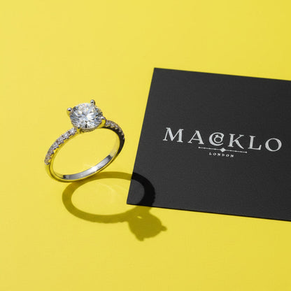 Moissanite Hidden Halo Ring 2ct 8mm D Color VVS1 – 925 Sterling Silver – The Kensington Crown | Macklo London