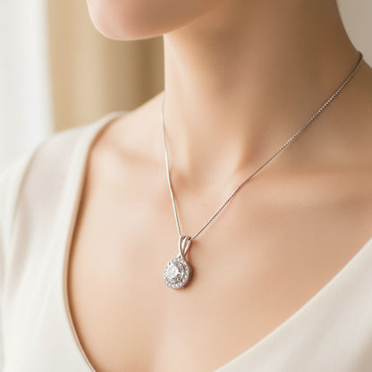 Moissanite Halo Pendant Necklace – 1ct to 3ct D Color VVS1, 925 Sterling Silver – The Kensington Halo | Macklo London