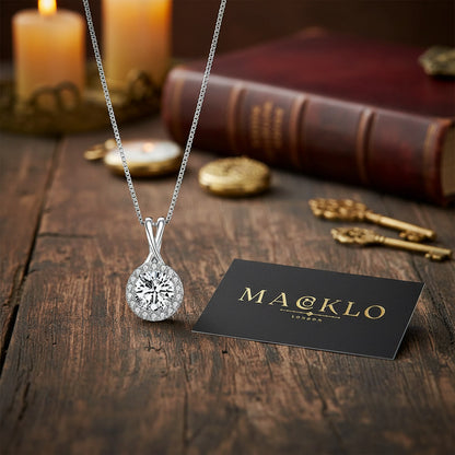 Moissanite Halo Pendant Necklace – 1ct to 3ct D Color VVS1, 925 Sterling Silver – The Kensington Halo | Macklo London