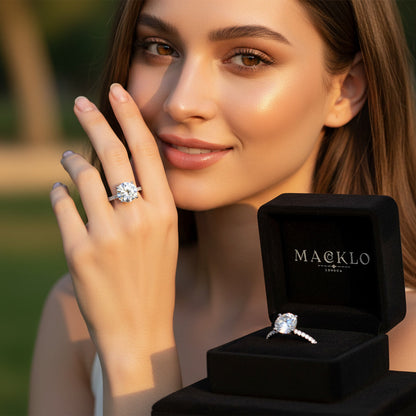 Moissanite Hidden Halo Ring 2ct 8mm D Color VVS1 – 925 Sterling Silver – The Kensington Crown | Macklo London