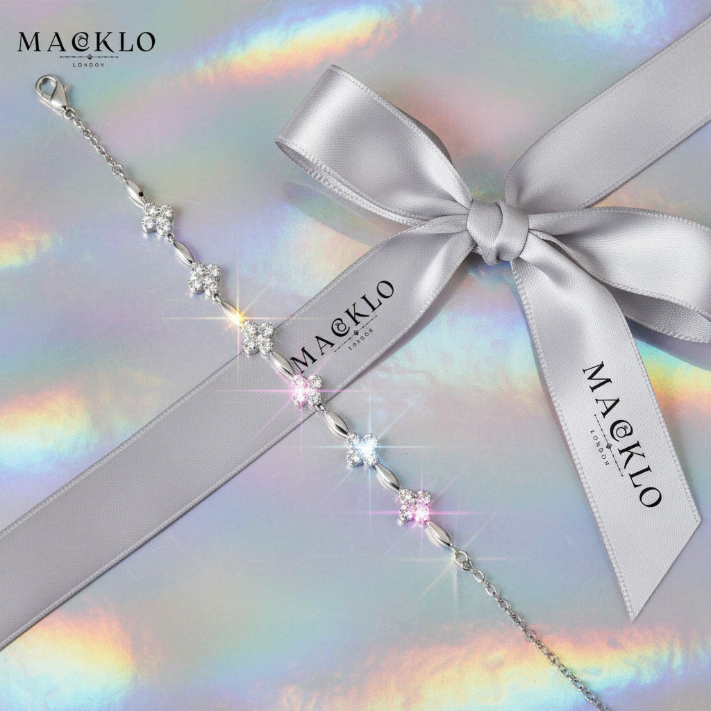 Moissanite Flower Charm Bracelet – 0.5ct 14K Gold Plated, 925 Sterling Silver – The Mayfair Flower | Macklo London
