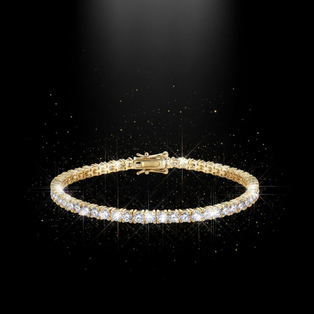 Moissanite Tennis Chain Bracelet 5.6ct 3mm – 14K Gold Plated 925 Silver – The Mayfair Tennis Chain | Macklo London