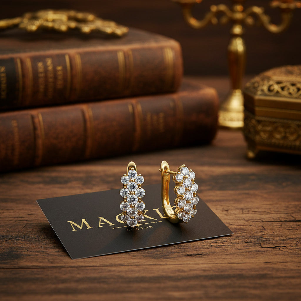 Moissanite Cluster Huggie Earrings – 1.7ct 3-Row D Color VVS1, 925 Sterling Silver – The Mayfair Cluster | Macklo London