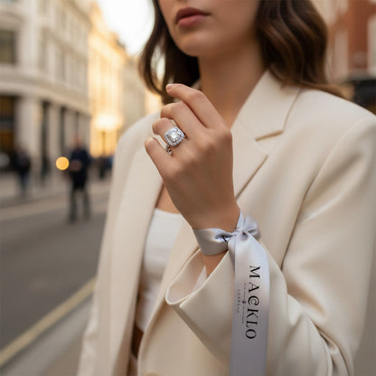 Moissanite Square Halo Ring 2ct 8mm D Color VVS1 – 925 Sterling Silver – The Belgravia Square | Macklo London