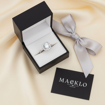 Moissanite Square Halo Ring 2ct 8mm D Color VVS1 – 925 Sterling Silver – The Belgravia Square | Macklo London