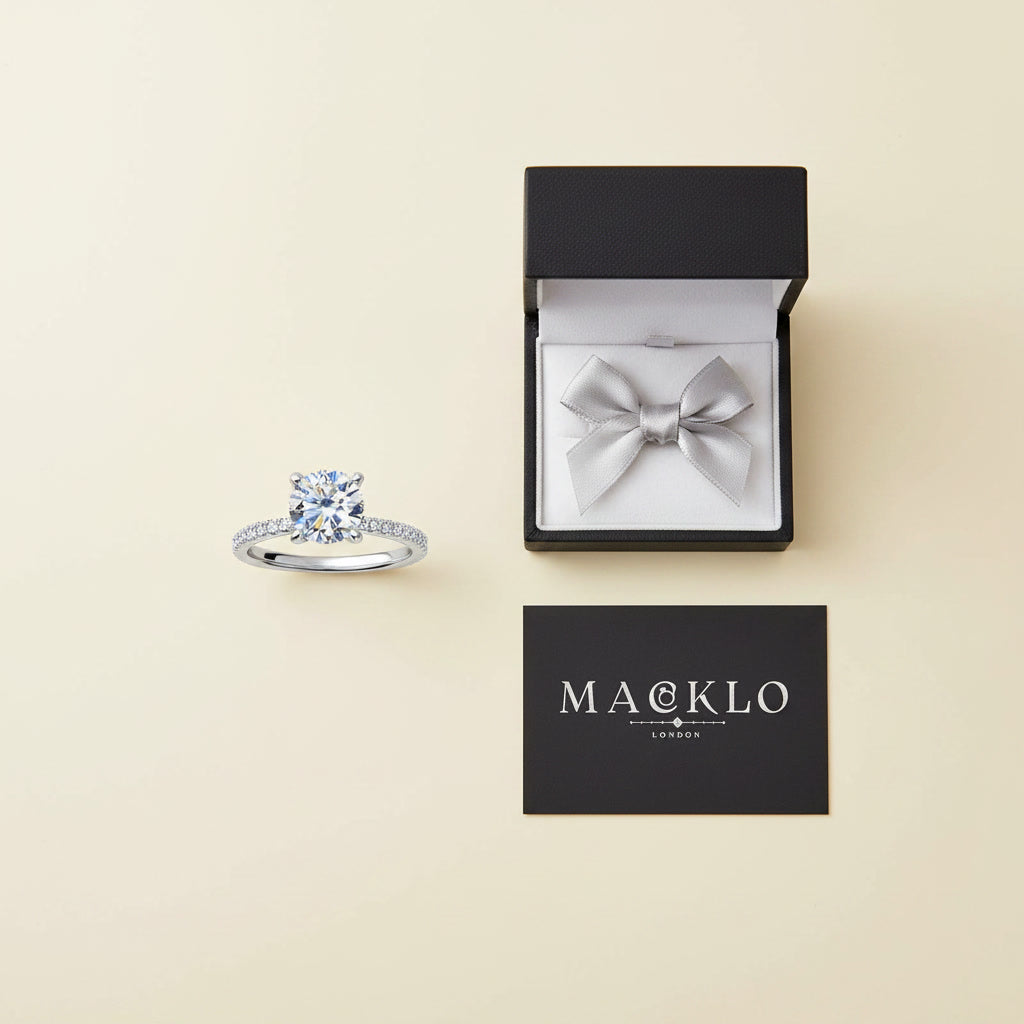 Moissanite Hidden Halo Ring 2ct 8mm D Color VVS1 – 925 Sterling Silver – The Kensington Crown | Macklo London