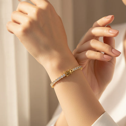 Moissanite Tennis Chain Bracelet 5.6ct 3mm – 14K Gold Plated 925 Silver – The Mayfair Tennis Chain | Macklo London