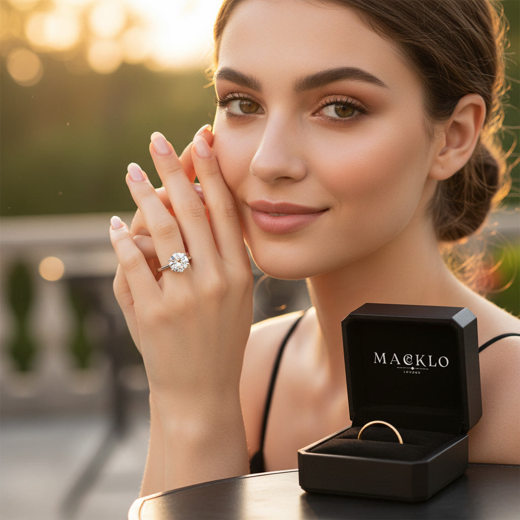 Moissanite Solitaire Ring – 2ct to 4ct D Color VVS1, 925 Sterling Silver – The Kensington Solitaire | Macklo London