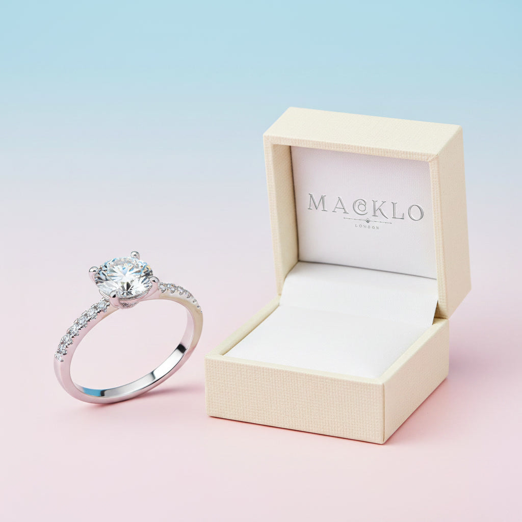 Moissanite Hidden Halo Ring 2ct 8mm D Color VVS1 – 925 Sterling Silver – The Kensington Crown | Macklo London