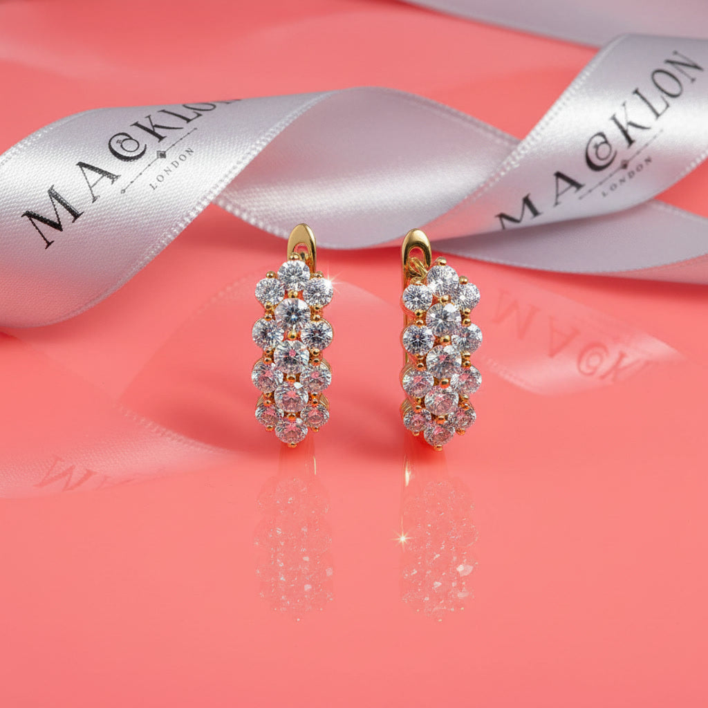 Moissanite Cluster Huggie Earrings – 1.7ct 3-Row D Color VVS1, 925 Sterling Silver – The Mayfair Cluster | Macklo London