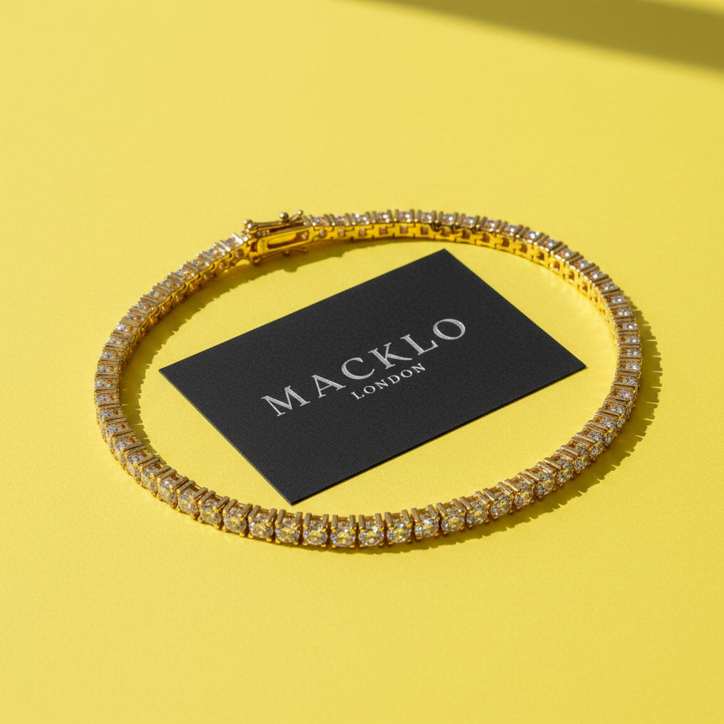 Moissanite Tennis Chain Bracelet 5.6ct 3mm – 14K Gold Plated 925 Silver – The Mayfair Tennis Chain | Macklo London