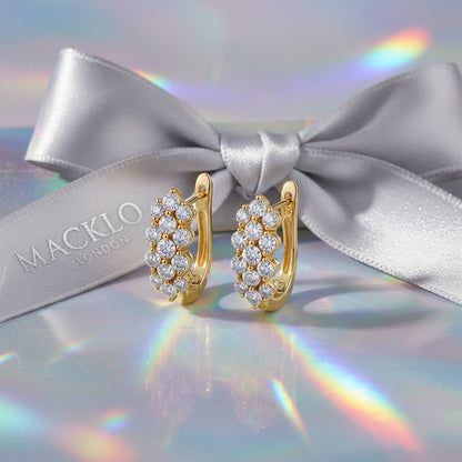 Moissanite Cluster Huggie Earrings – 1.7ct 3-Row D Color VVS1, 925 Sterling Silver – The Mayfair Cluster | Macklo London