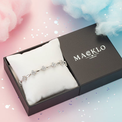 Moissanite Flower Charm Bracelet – 0.5ct 14K Gold Plated, 925 Sterling Silver – The Mayfair Flower | Macklo London