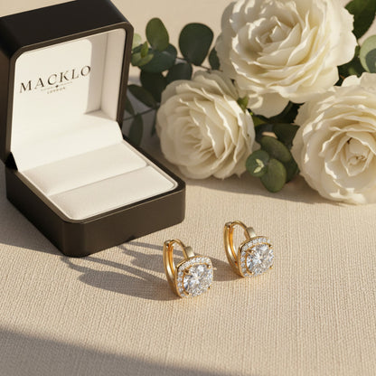 Moissanite Halo Hoop Earrings 2.18ct D Color VVS1 – 925 Sterling Silver – The Kensington Halo Hoops | Macklo London