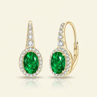 Emerald Earrings – Oval Cut Green Lab-Grown Emerald – 925 Sterling Silver – Vintage Halo Drop Earrings for Women | Macklo London