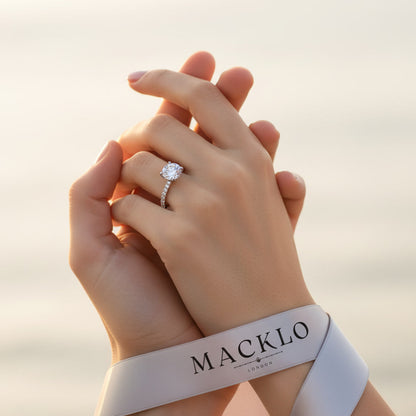 Moissanite Hidden Halo Ring 2ct 8mm D Color VVS1 – 925 Sterling Silver – The Kensington Crown | Macklo London