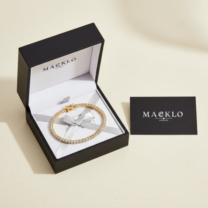 Moissanite Tennis Chain Bracelet 5.6ct 3mm – 14K Gold Plated 925 Silver – The Mayfair Tennis Chain | Macklo London