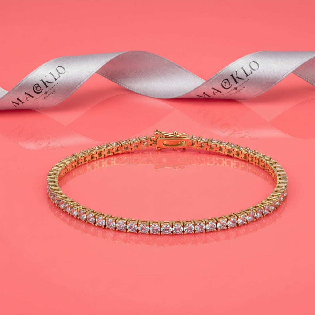 Moissanite Tennis Chain Bracelet 5.6ct 3mm – 14K Gold Plated 925 Silver – The Mayfair Tennis Chain | Macklo London