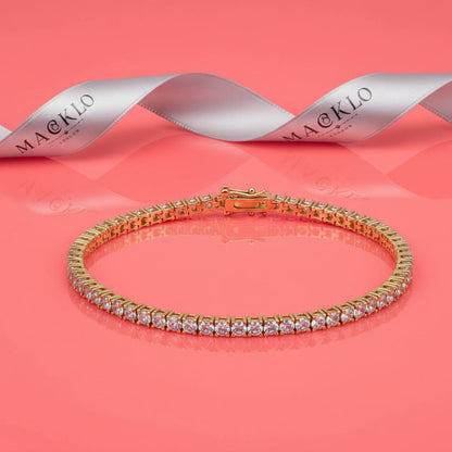Moissanite Tennis Chain Bracelet 5.6ct 3mm – 14K Gold Plated 925 Silver – The Mayfair Tennis Chain | Macklo London