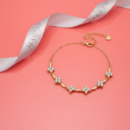 Moissanite Flower Charm Bracelet – 0.5ct 14K Gold Plated, 925 Sterling Silver – The Mayfair Flower | Macklo London