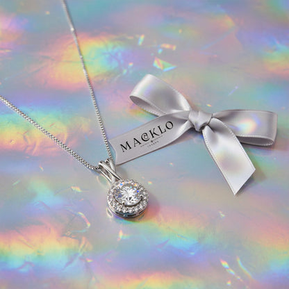 Moissanite Halo Pendant Necklace – 1ct to 3ct D Color VVS1, 925 Sterling Silver – The Kensington Halo | Macklo London