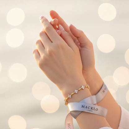 Moissanite Flower Charm Bracelet – 0.5ct 14K Gold Plated, 925 Sterling Silver – The Mayfair Flower | Macklo London