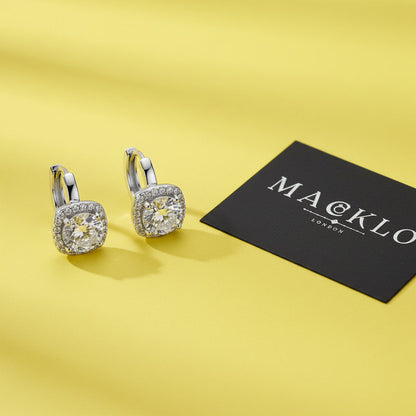 Moissanite Halo Hoop Earrings 2.18ct D Color VVS1 – 925 Sterling Silver – The Kensington Halo Hoops | Macklo London