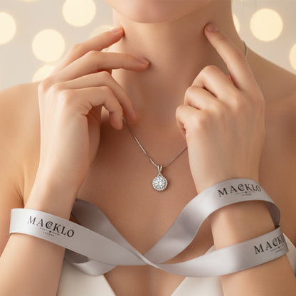 Moissanite Halo Pendant Necklace – 1ct to 3ct D Color VVS1, 925 Sterling Silver – The Kensington Halo | Macklo London