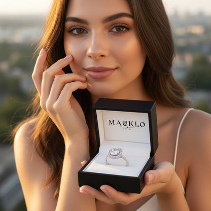 Moissanite Square Halo Ring 2ct 8mm D Color VVS1 – 925 Sterling Silver – The Belgravia Square | Macklo London
