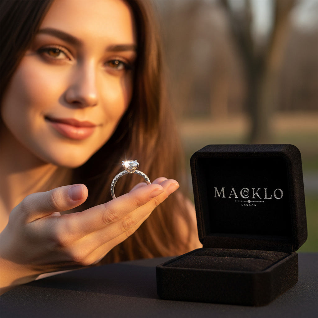 Moissanite Hidden Halo Ring 2ct 8mm D Color VVS1 – 925 Sterling Silver – The Kensington Crown | Macklo London