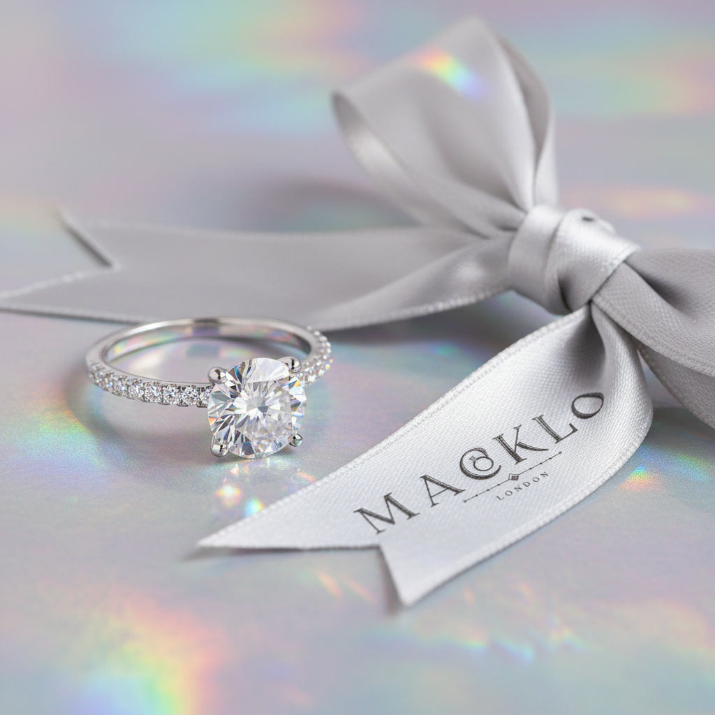Moissanite Hidden Halo Ring 2ct 8mm D Color VVS1 – 925 Sterling Silver – The Kensington Crown | Macklo London