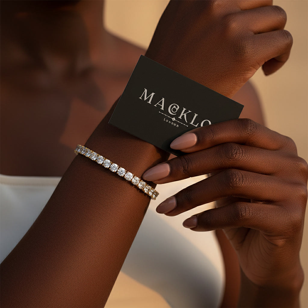 Moissanite Tennis Chain Bracelet 5.6ct 3mm – 14K Gold Plated 925 Silver – The Mayfair Tennis Chain | Macklo London