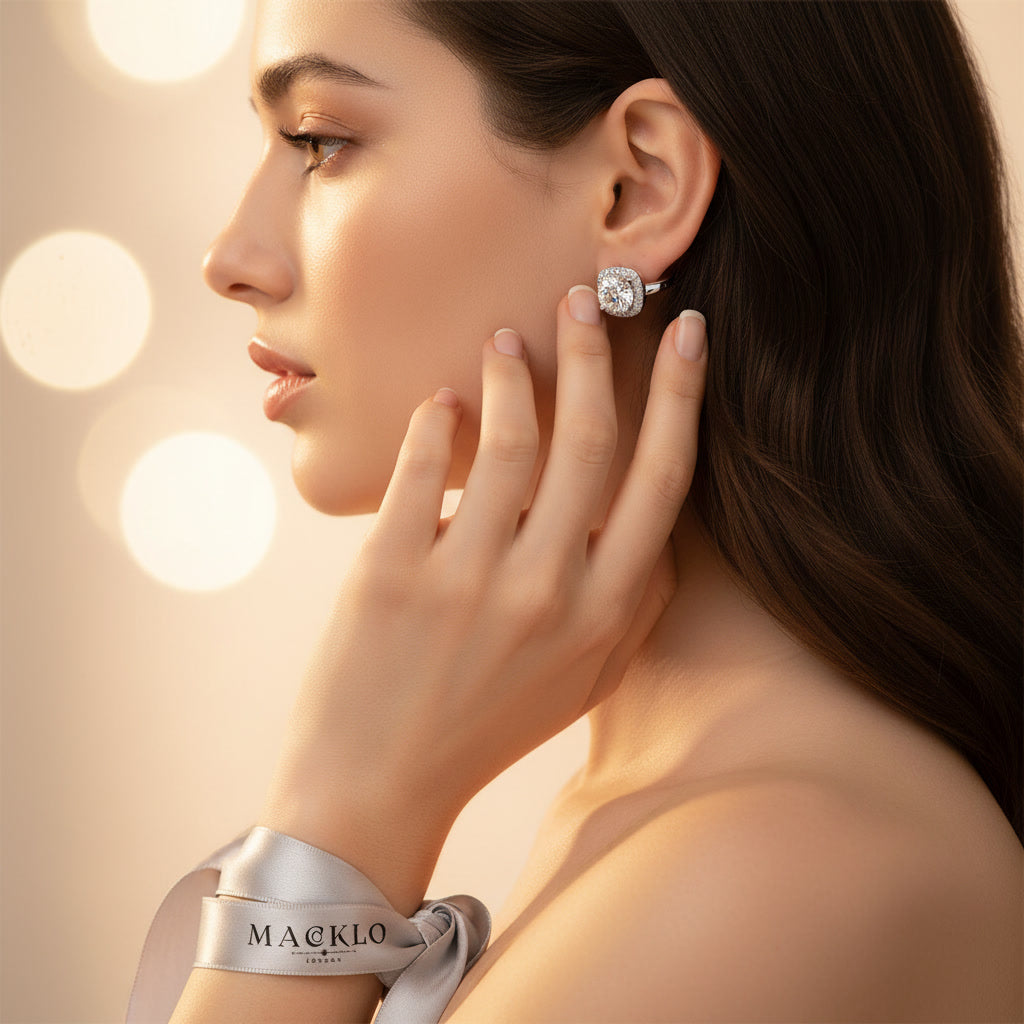 Moissanite Halo Hoop Earrings 2.18ct D Color VVS1 – 925 Sterling Silver – The Kensington Halo Hoops | Macklo London