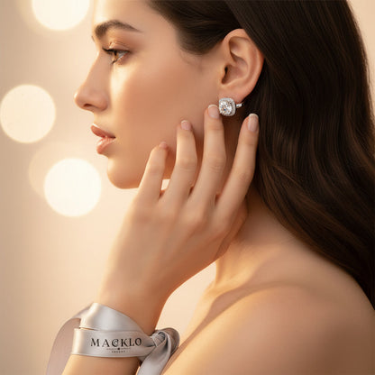 Moissanite Halo Hoop Earrings 2.18ct D Color VVS1 – 925 Sterling Silver – The Kensington Halo Hoops | Macklo London