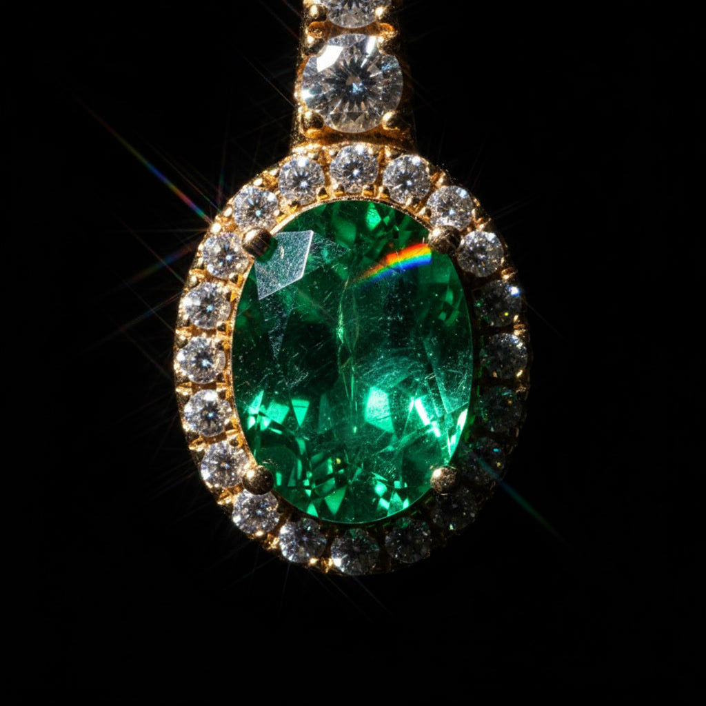 Emerald Earrings – Oval Cut Green Lab-Grown Emerald – 925 Sterling Silver – Vintage Halo Drop Earrings for Women | Macklo London