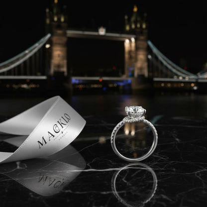 Moissanite Hidden Halo Ring 2ct 8mm D Color VVS1 – 925 Sterling Silver – The Kensington Crown | Macklo London