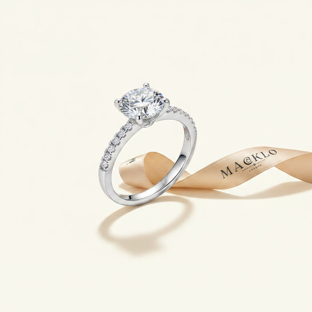 Moissanite Hidden Halo Ring 2ct 8mm D Color VVS1 – 925 Sterling Silver – The Kensington Crown | Macklo London