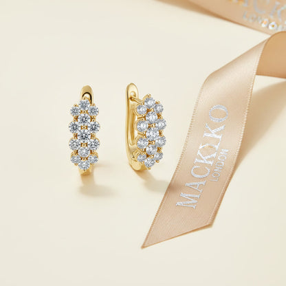 Moissanite Cluster Huggie Earrings – 1.7ct 3-Row D Color VVS1, 925 Sterling Silver – The Mayfair Cluster | Macklo London