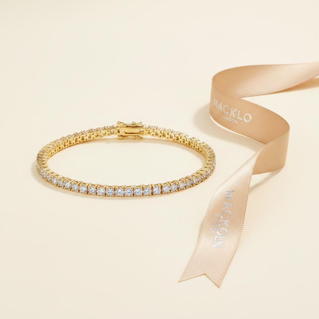 Moissanite Tennis Chain Bracelet 5.6ct 3mm – 14K Gold Plated 925 Silver – The Mayfair Tennis Chain | Macklo London