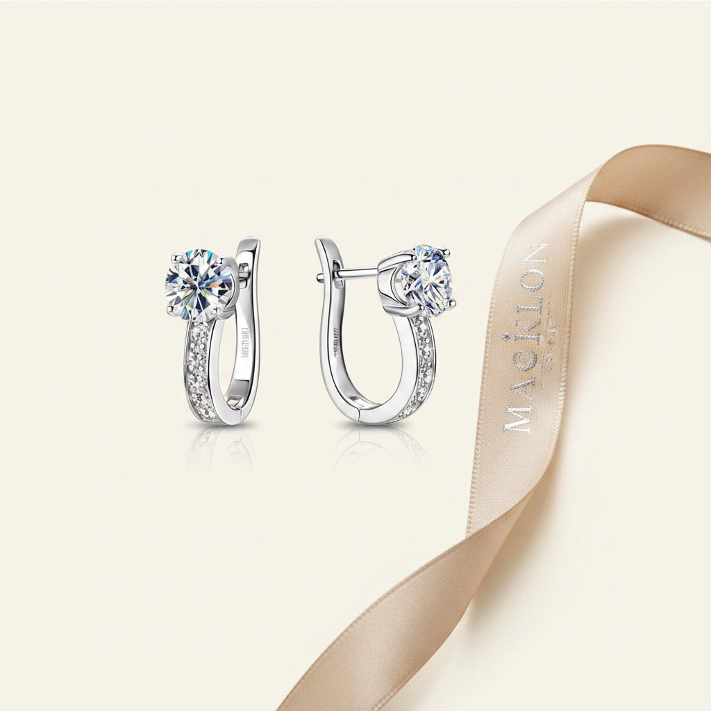 Moissanite U-Shaped Hoop Earrings 2ct D Color VVS1 – 925 Sterling Silver – The Mayfair U Hoops | Macklo London