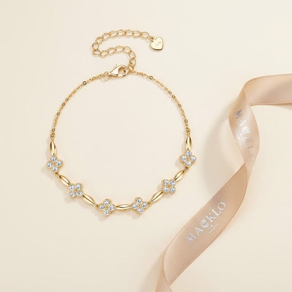 Moissanite Flower Charm Bracelet – 0.5ct 14K Gold Plated, 925 Sterling Silver – The Mayfair Flower | Macklo London