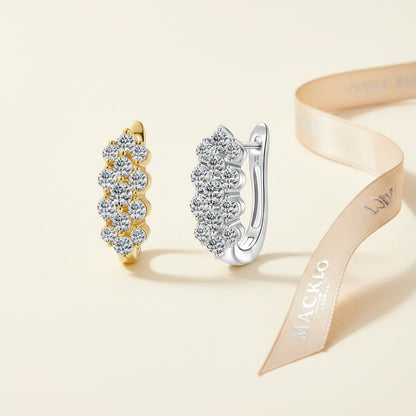 Moissanite Cluster Huggie Earrings – 1.7ct 3-Row D Color VVS1, 925 Sterling Silver – The Mayfair Cluster | Macklo London