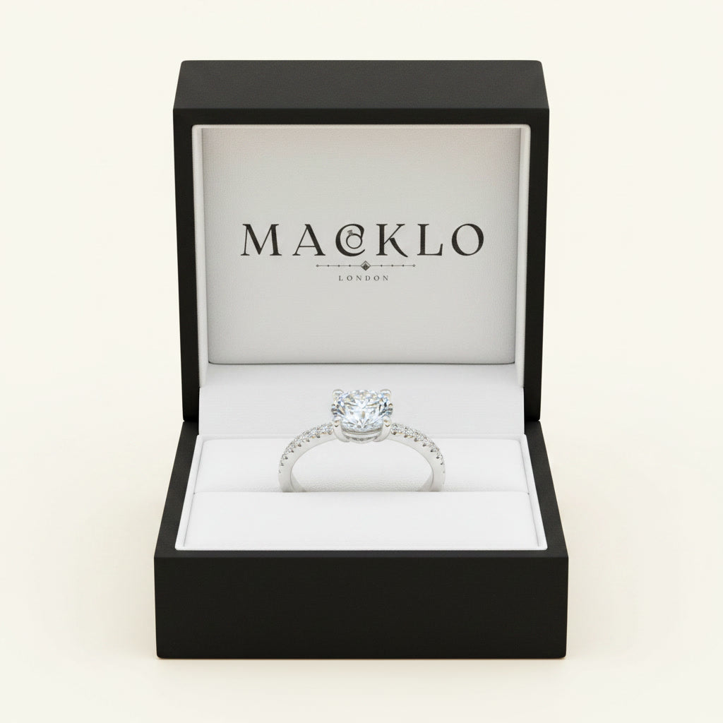 Moissanite Hidden Halo Ring 2ct 8mm D Color VVS1 – 925 Sterling Silver – The Kensington Crown | Macklo London