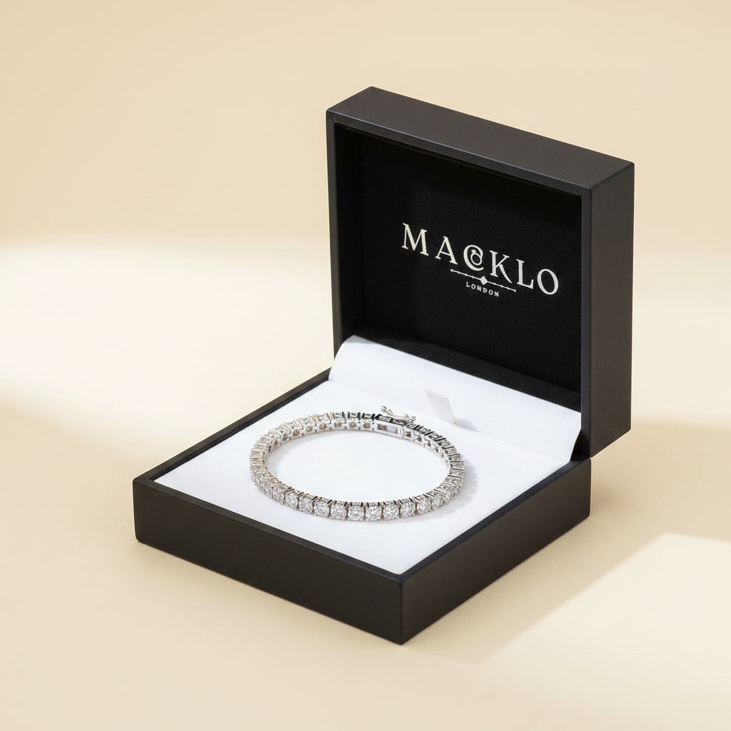 Moissanite Tennis Chain Bracelet 5.6ct 3mm – 14K Gold Plated 925 Silver – The Mayfair Tennis Chain | Macklo London