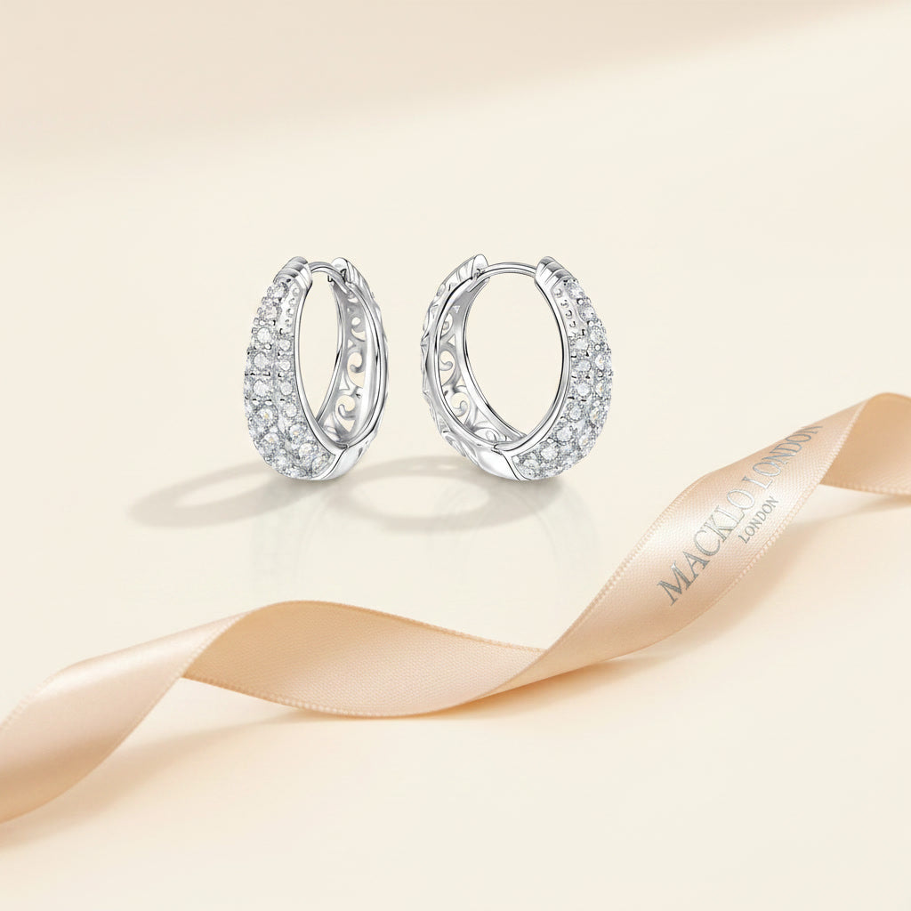 Moissanite Hollow Hoop Earrings – 2ct D Color VVS1, 925 Sterling Silver – The Mayfair Hollow | Macklo London