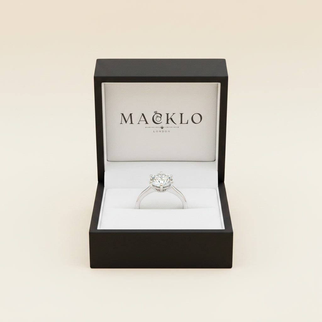 Moissanite Solitaire Ring – 2ct to 4ct D Color VVS1, 925 Sterling Silver – The Kensington Solitaire | Macklo London